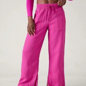Athleta RETREAT LINEN MID RISE WIDE LEG PANT sold out Pink